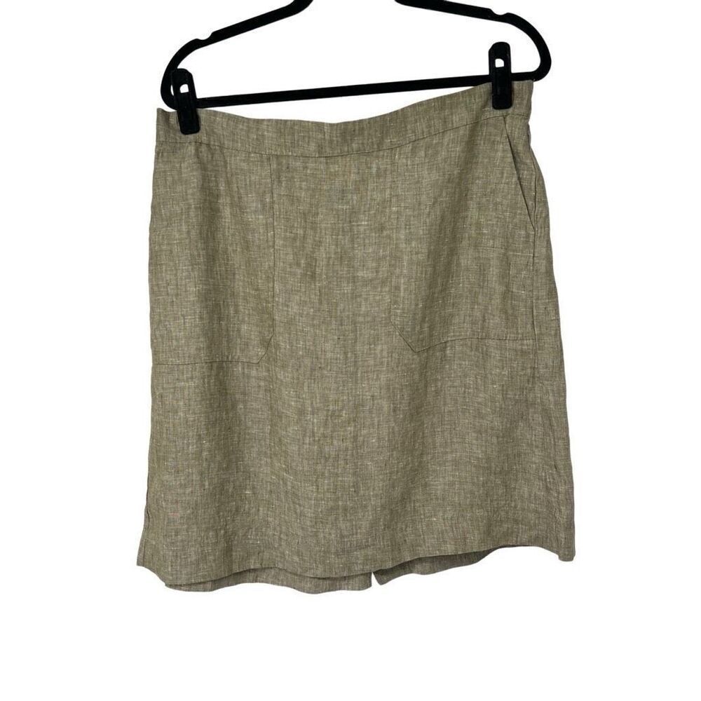 Foxcroft Heather Green 100%‎ Linen Unlined Skirt Pockets Sz L women’s